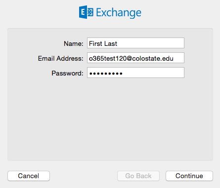 Enter Exchange account information Screen